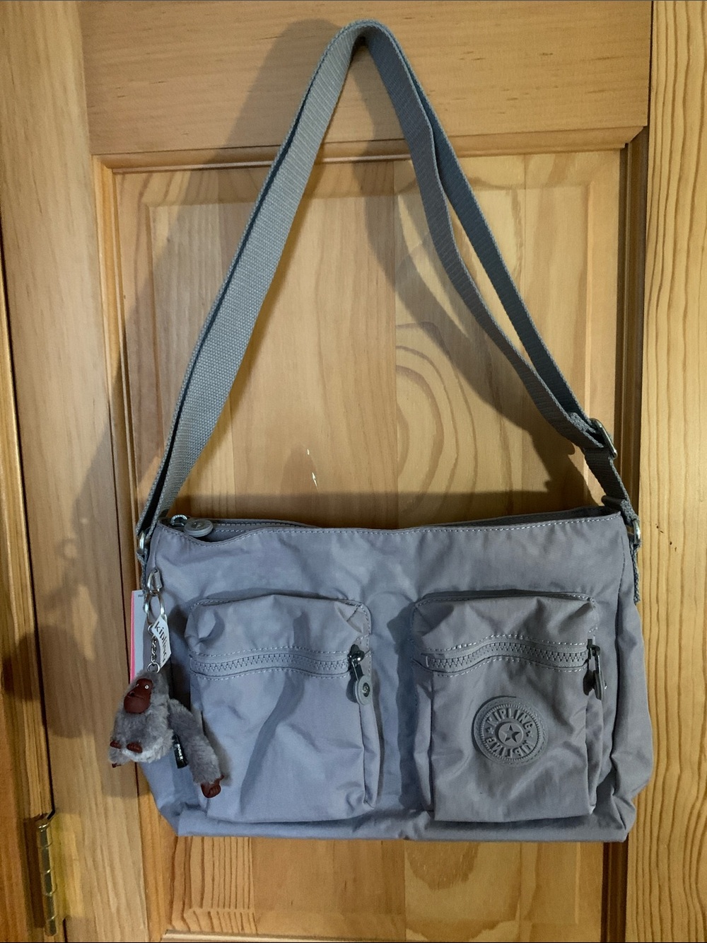 ⛅️ Kipling Dove-Gray Coralie Crossbody Bag with Monkey Charm ⛅️